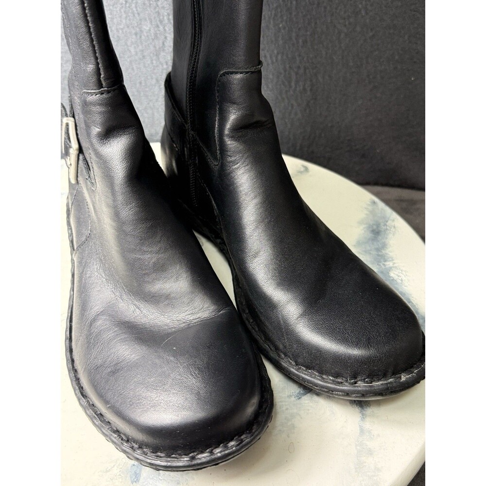 Born Womens Joly Black Leather Knee High Riding Boots Size 7.5 M Low Block Heel - Picture 2 of 11